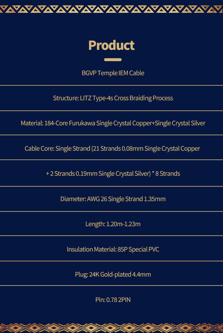 BGVP 聖殿 Temple of God 耳機升級線|184芯古河單晶銅+單晶銀 8股混編 0.78 2PIN 4.4mm
