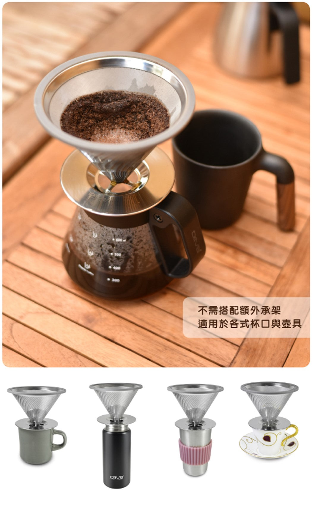 Driver 黃金流速不鏽鋼濾杯1-2cup 附底盤 台灣製 MIT 咖啡濾杯與雜貨 Driver-_-_7