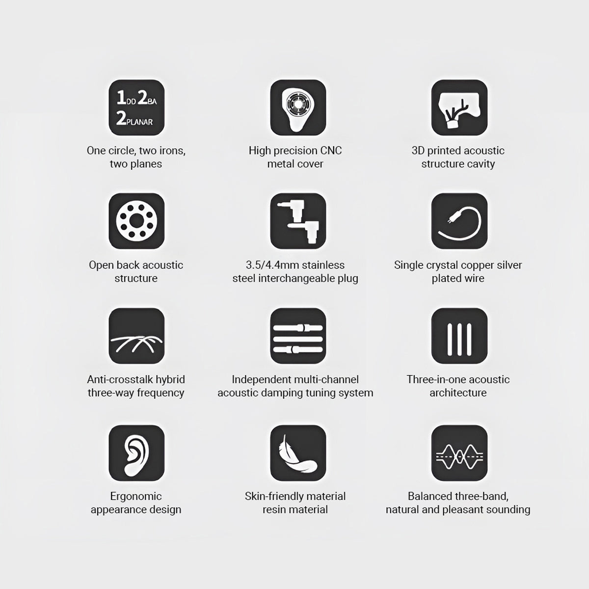 EPZ P50 入耳式耳機｜1DD+2BA+2平板五單體架構｜開放式設計｜三路分頻｜6N單晶銅