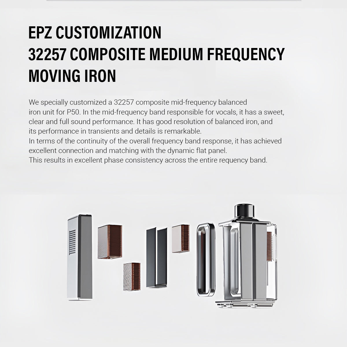 EPZ P50 入耳式耳機｜1DD+2BA+2平板五單體架構｜開放式設計｜三路分頻｜6N單晶銅