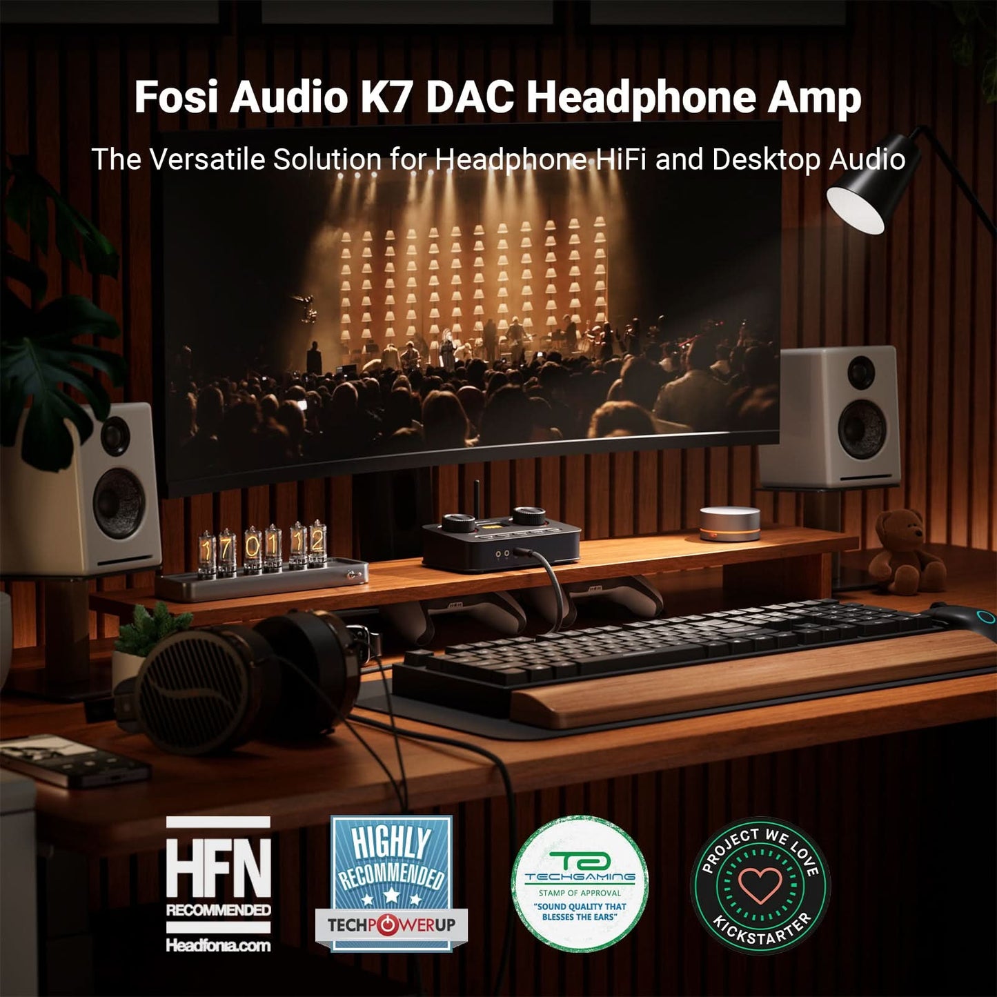 Fosi Audio K7 桌上型 DAC 耳擴｜2100mW 平衡驅動 + AKM4493 + aptX HD 藍牙 + 遊戲降噪