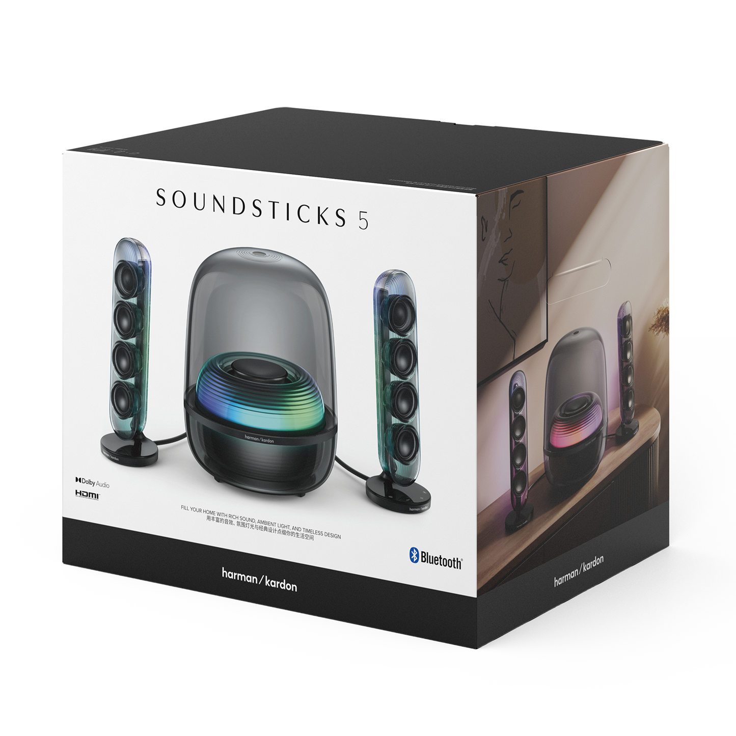 Harman Kardon SOUNDSTICKS 5 主動式藍牙喇叭, 2.1聲道, HDMI ARC, 互動燈光