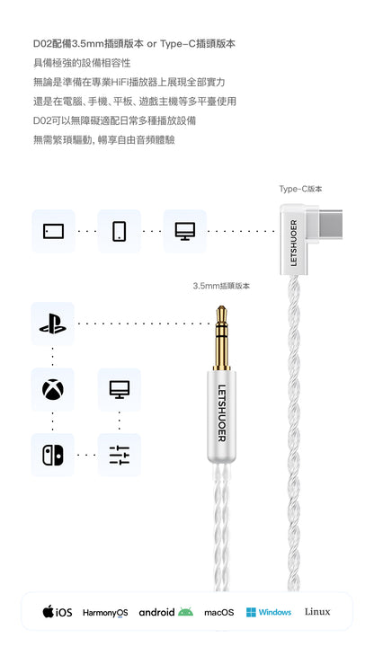 LETSHUOER 鑠耳 D02 入耳式耳機 | USB-C / 3.5mm 雙版本