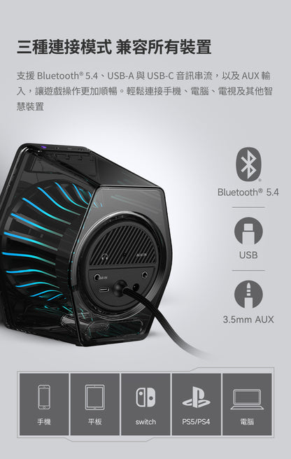 EDIFIER G2000 PRO 2.0 電競遊戲喇叭 | RGB 炫光 模擬 7.1 聲道 | 遊戲音樂電影三模式 藍牙桌面喇叭