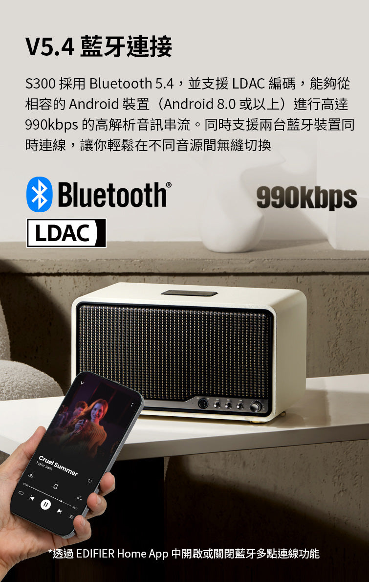 EDIFIER S300 旗艦一體式藍牙喇叭｜復古設計 Hi-Fi 音質 AirPlay2 串流