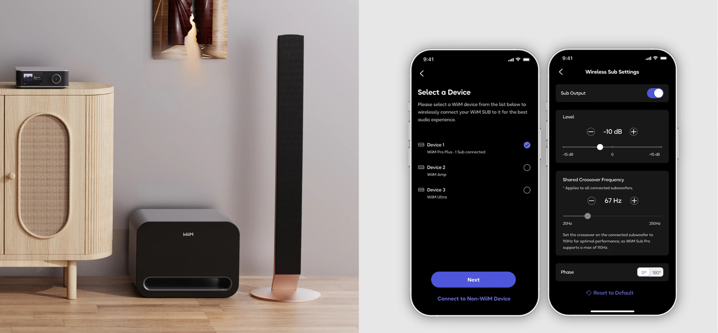 WiiM Sub Pro 無線智慧超低音喇叭｜AI 自動空間校正 RoomFit 250W WiFi 6E 藍牙重低音